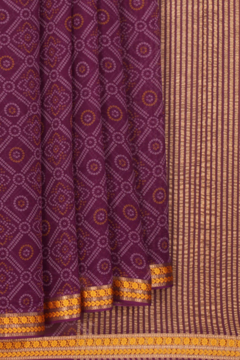 Image of Mysore Chiffon Bandhani Printed Violet Saree